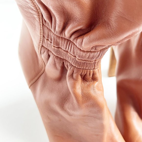 Chloe | Cognac Leather Peep Toe Cinched Ankle Boots | 38.5/8.5 - Picture 12 of 14